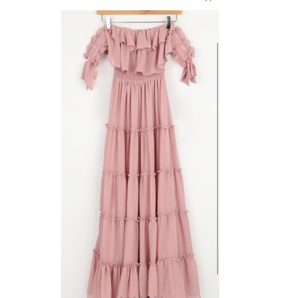 Lulus Chance For Us Blush Pink Off-the-Shoulder Ruffled Maxi Dress